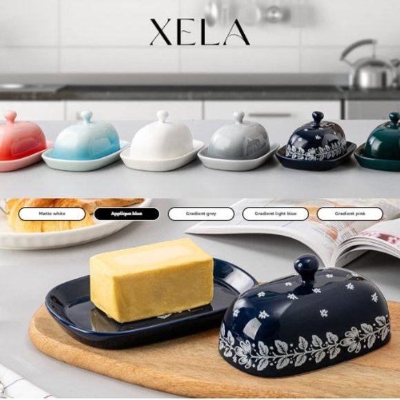 XELA Dining Porcelain Butter Dish Eastwest Coast Butter Container W